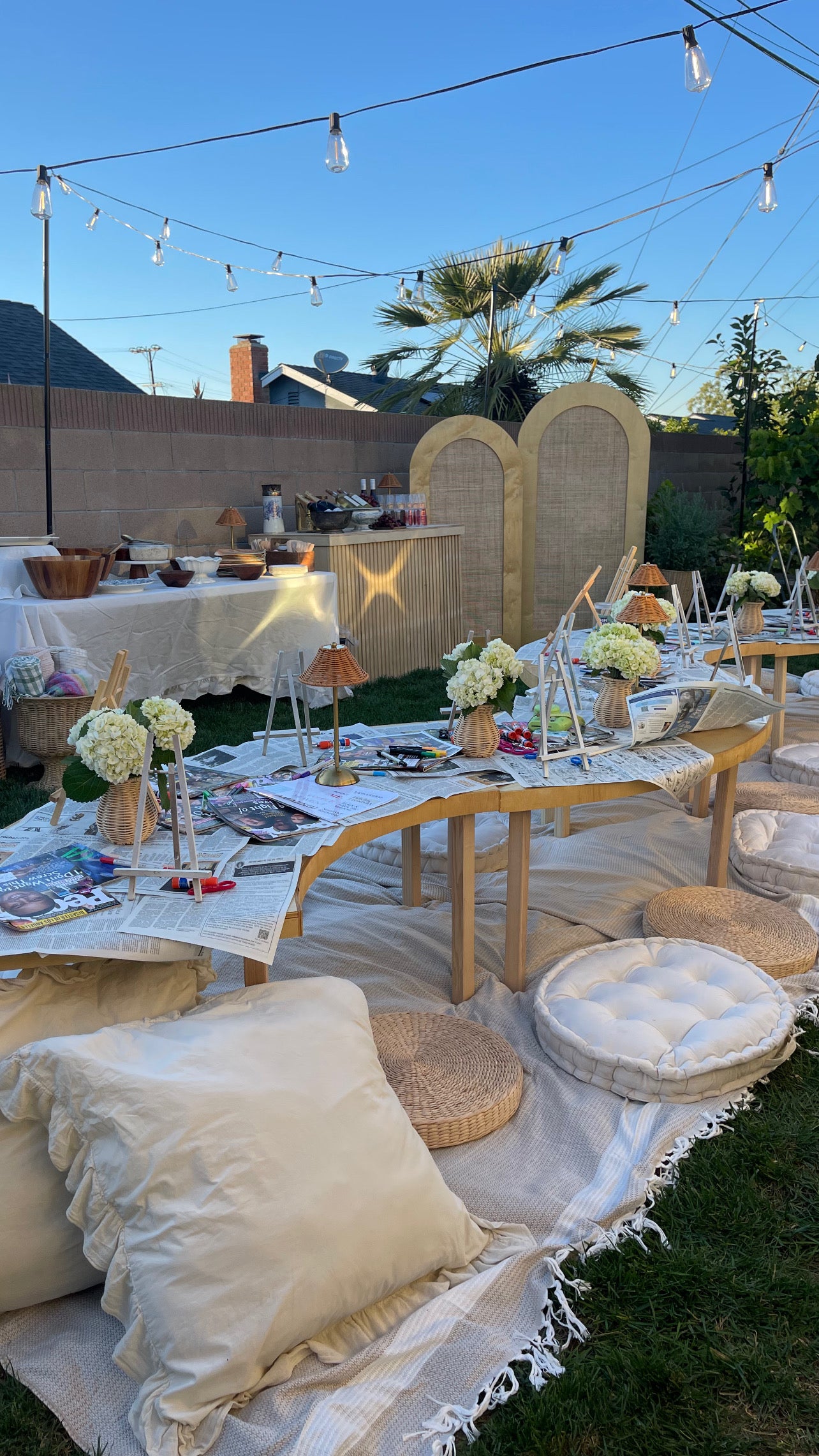 Serpentine Wood Low Picnic Table or Kids Table Party Rental - Orange County - Huntington Beach - Newport Beach