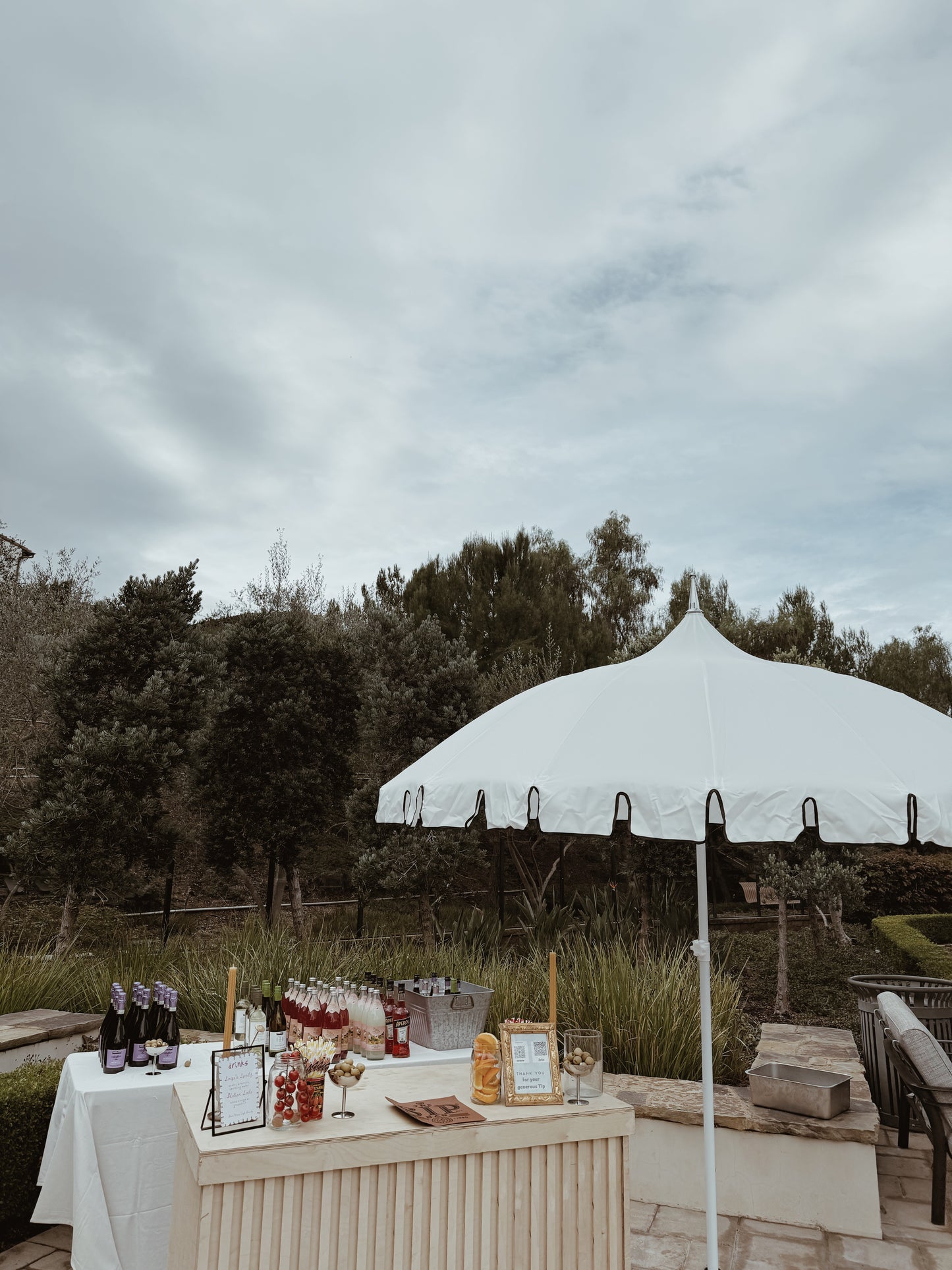 White Pagoda Style Scalloped Umbrella Rental - Orange County - Huntington Beach - Newport Beach