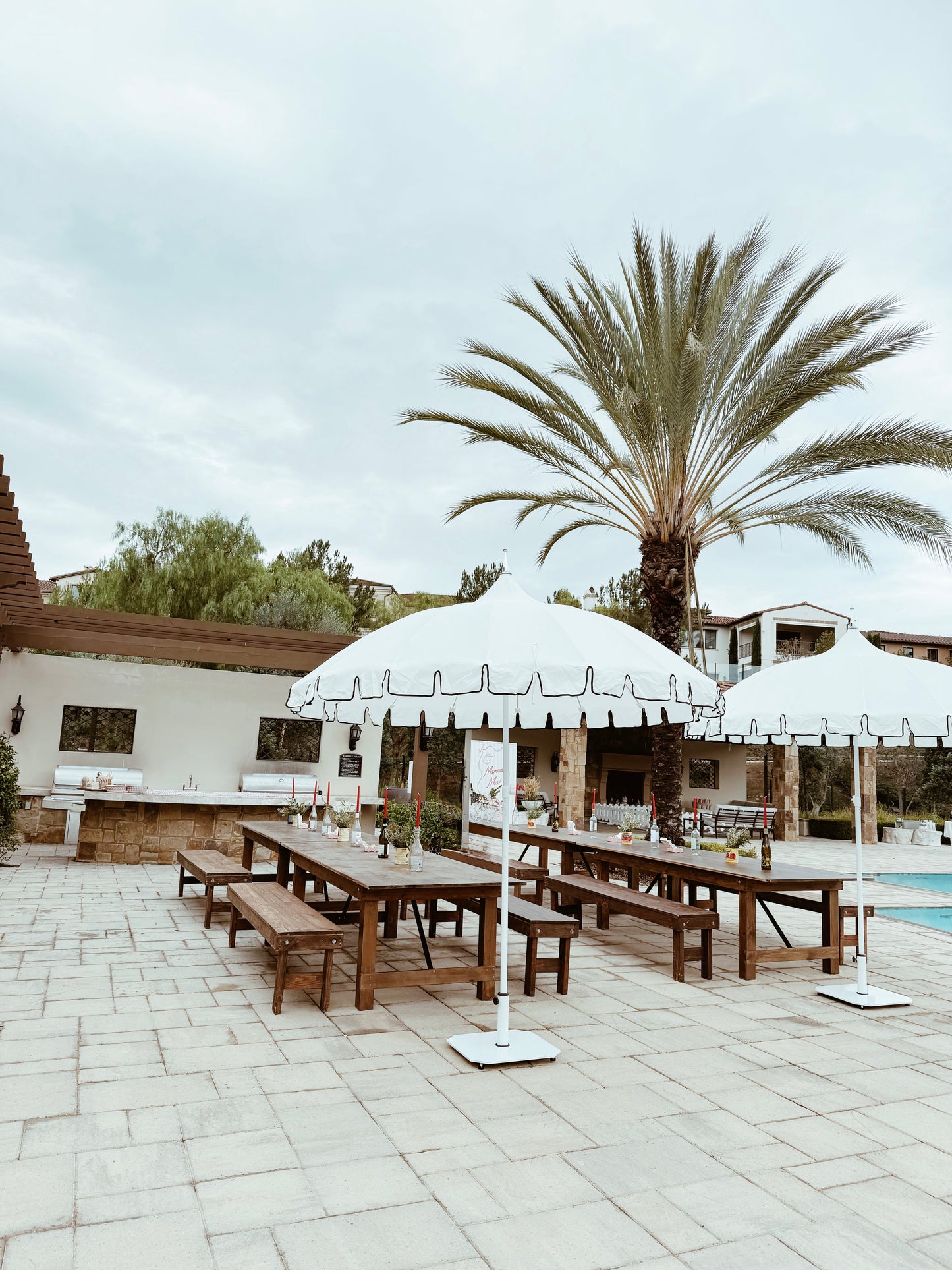 White Pagoda Style Scalloped Umbrella Rental - Orange County - Huntington Beach - Newport Beach