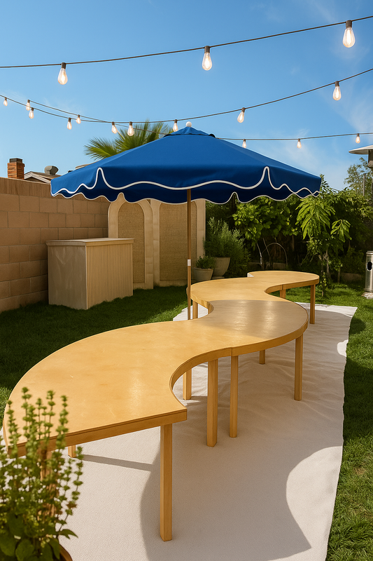 Serpentine Wood Low Picnic Table or Kids Table Party Rental - Orange County - Huntington Beach - Newport Beach