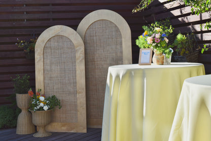 Rattan Natural Wood Arch Backdrop Rental - Orange County - Huntington Beach - Newport Beach
