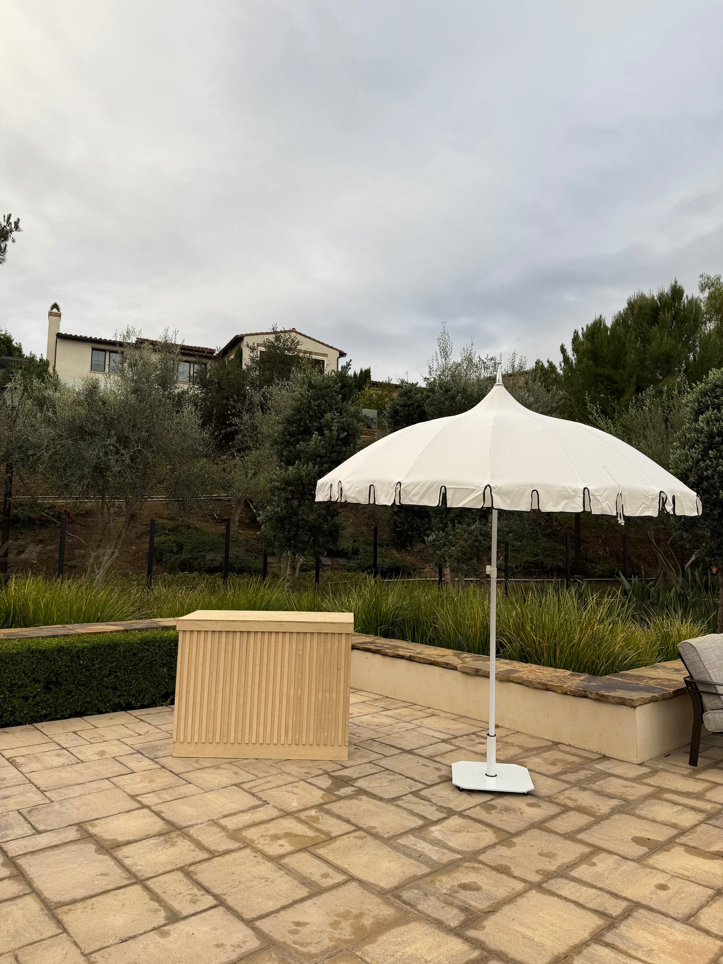 White Pagoda Style Scalloped Umbrella Rental - Orange County - Huntington Beach - Newport Beach