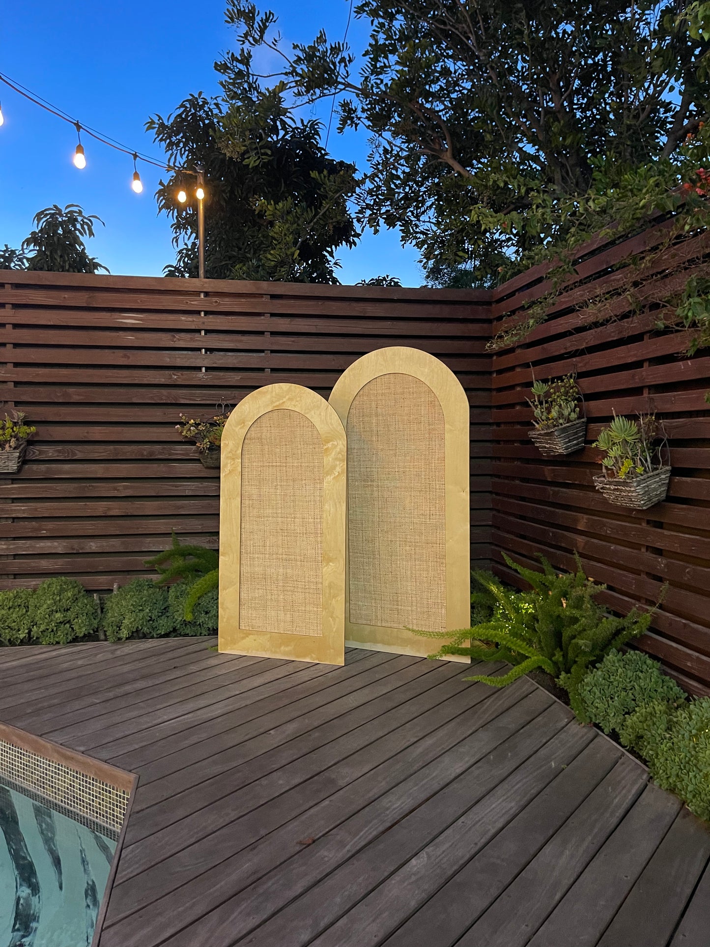 Rattan Natural Wood Arch Backdrop Rental - Orange County - Huntington Beach - Newport Beach