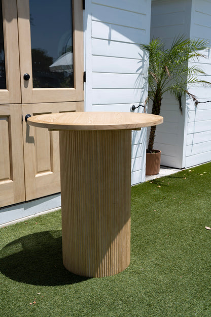 The Newport Fluted Cocktail Table Rental – Natural Wood Bar Height Table | Orange County Huntington Beach Newport Beach