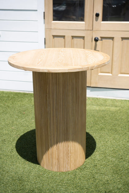 The Newport Fluted Cocktail Table Rental – Natural Wood Bar Height Table | Orange County Huntington Beach Newport Beach