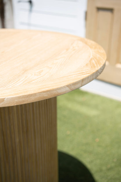 The Newport Fluted Cocktail Table Rental – Natural Wood Bar Height Table | Orange County Huntington Beach Newport Beach