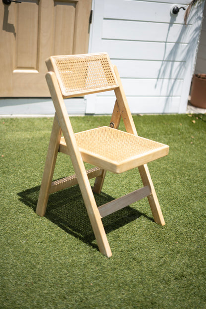The Newport Rattan Folding Chair Rental – Natural Wood Event Chair | Orange County Huntington Beach Newport Beach