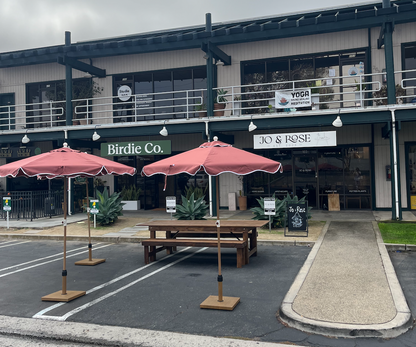 Red Scalloped Umbrella Rental - Orange County - Huntington Beach - Newport Beach